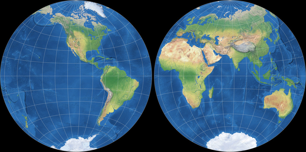 Azimuthal Equidistant Projection (Hemispheres)