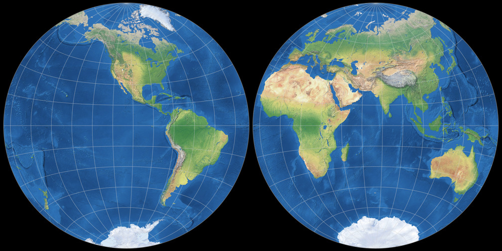 Azimuthal Equidistant Projection (Hemispheres)