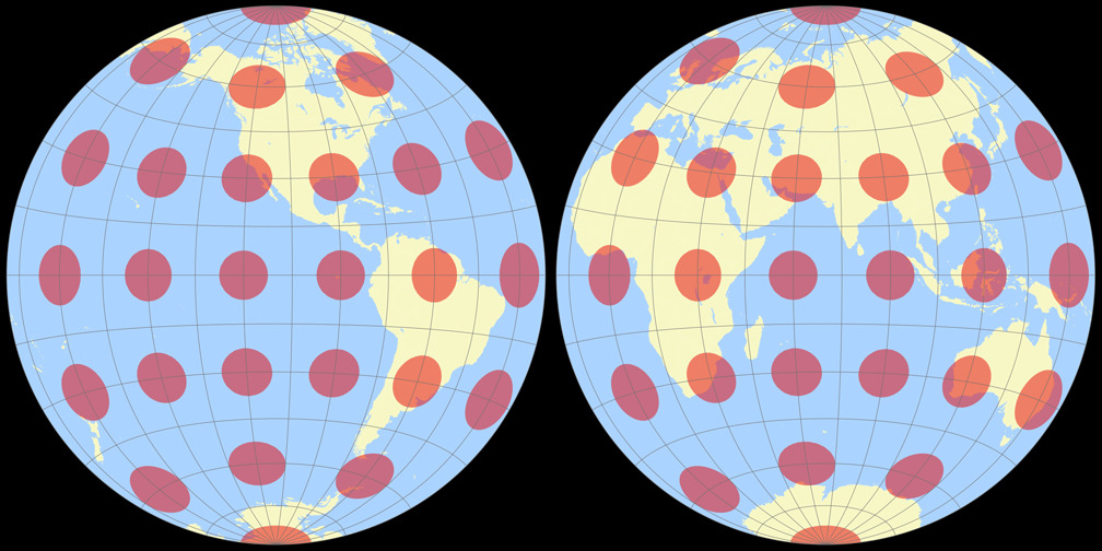 Gott-Mugnolo Azimuthal (Hemispheres) Tissot Indicatrix