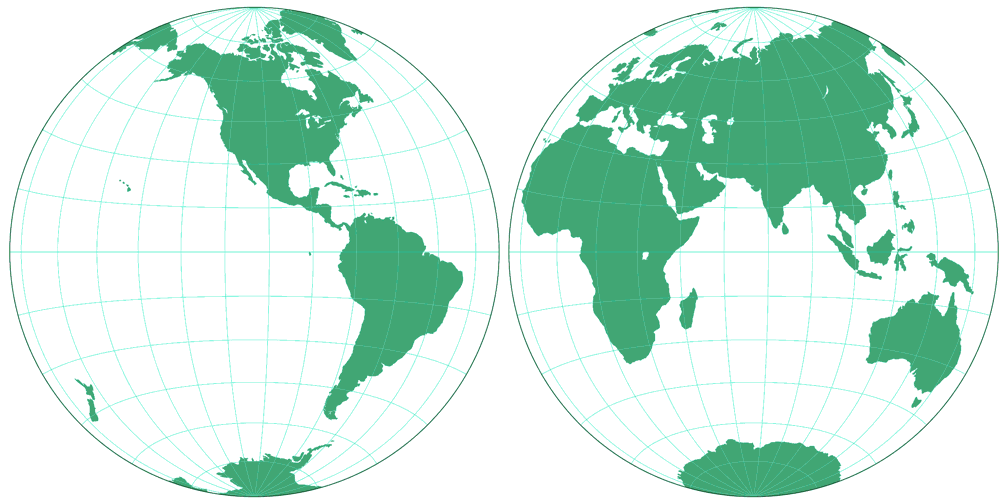 Gott-Mugnolo Azimuthal (Hemispheres) Silhouette Map