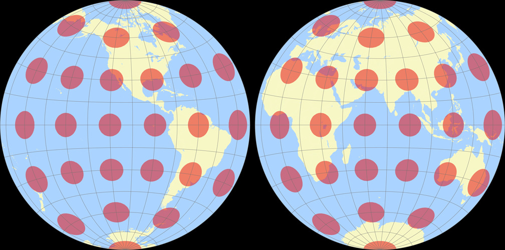 Gott-Mugnolo Azimuthal (Hemispheres) Tissot Indicatrix