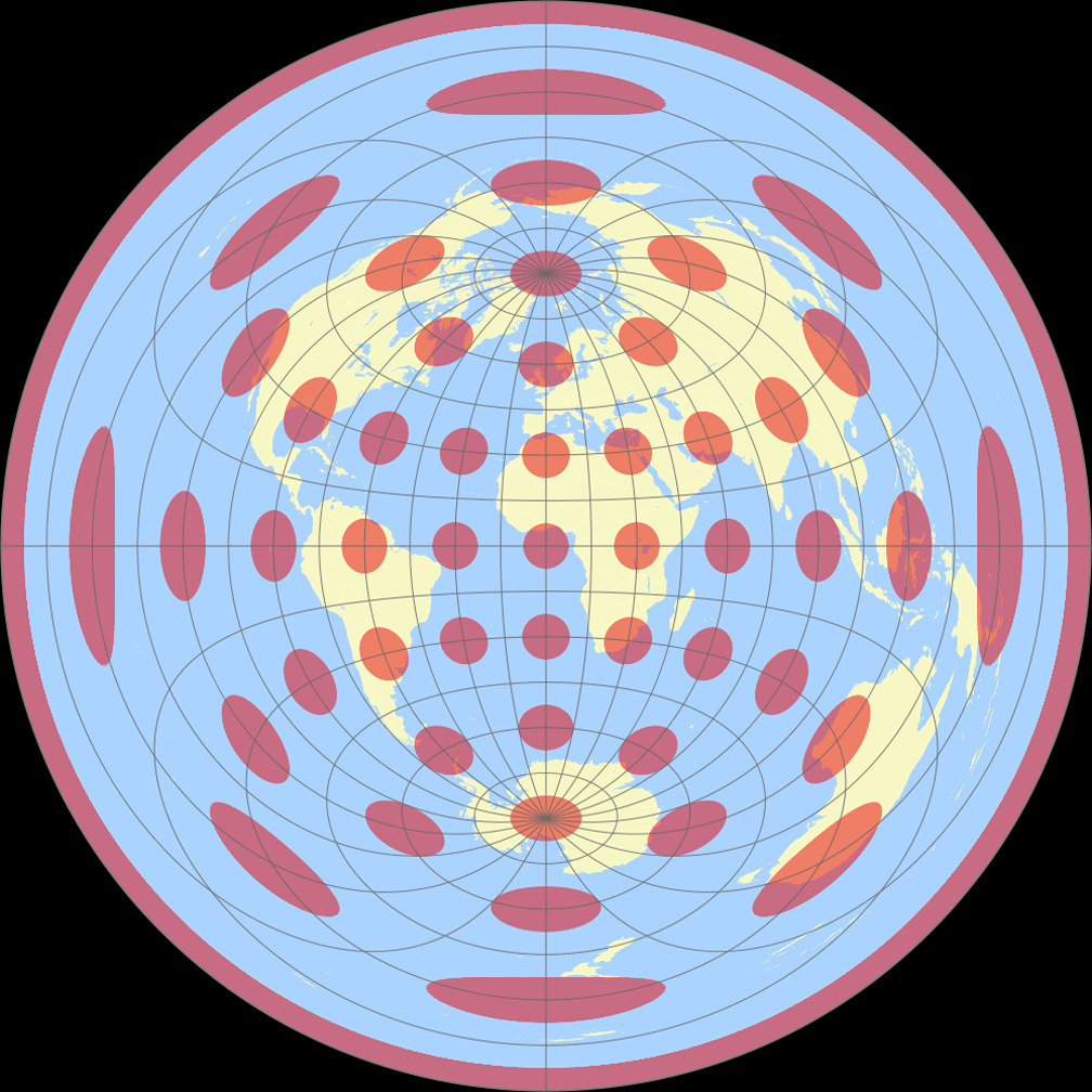 Azimuthal Equidistant Projection (equatorial aspect) Tissot Indicatrix