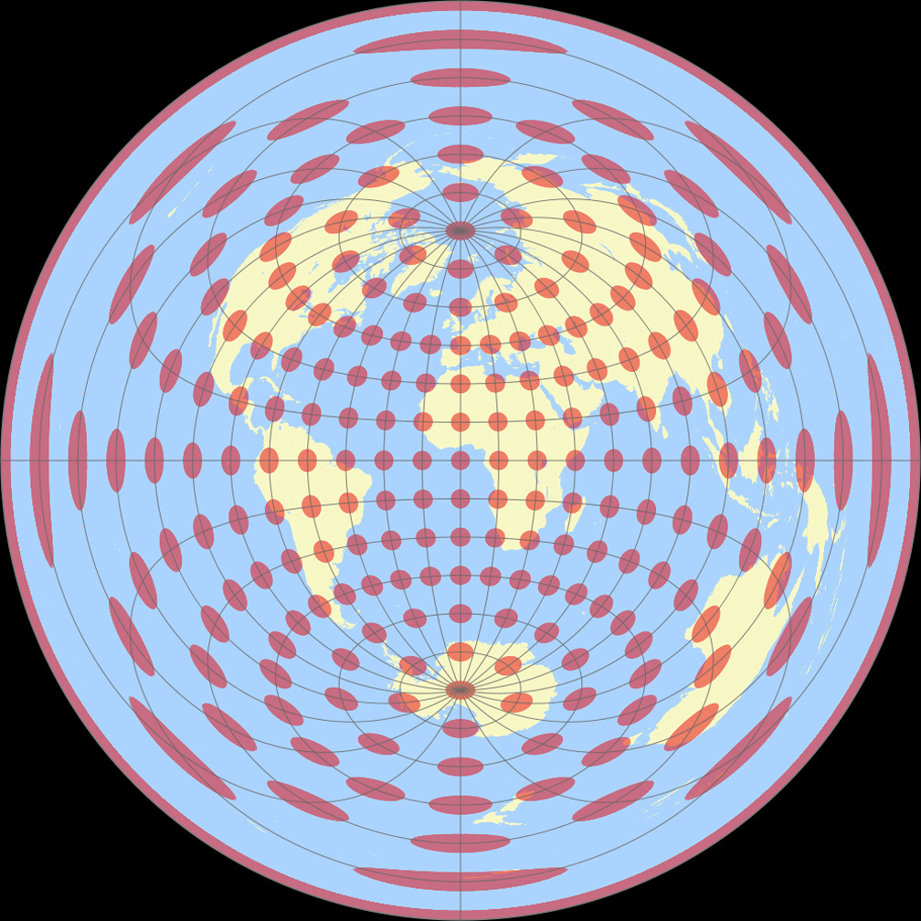 Azimuthal Equidistant Projection (equatorial aspect) Tissot Indicatrix