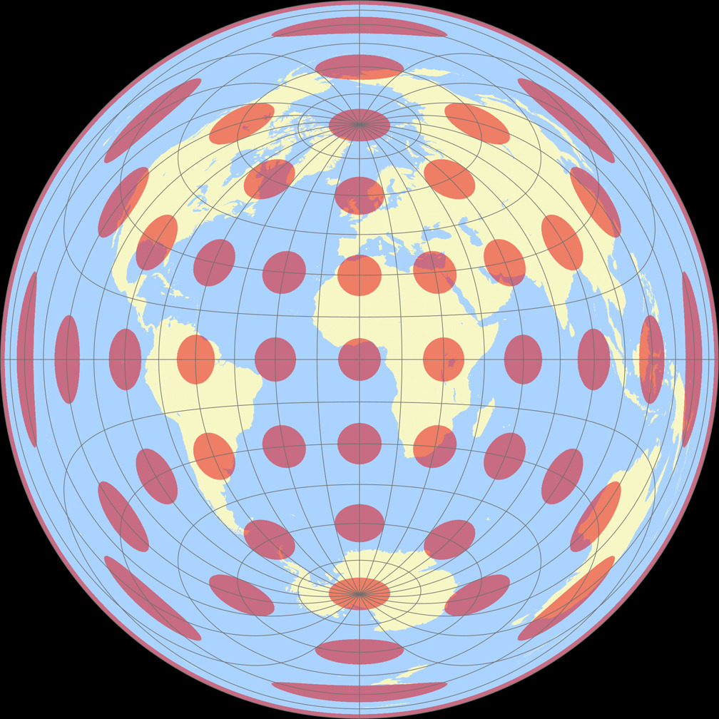 Gott-Mugnolo Azimuthal (equat.) Tissot Indicatrix