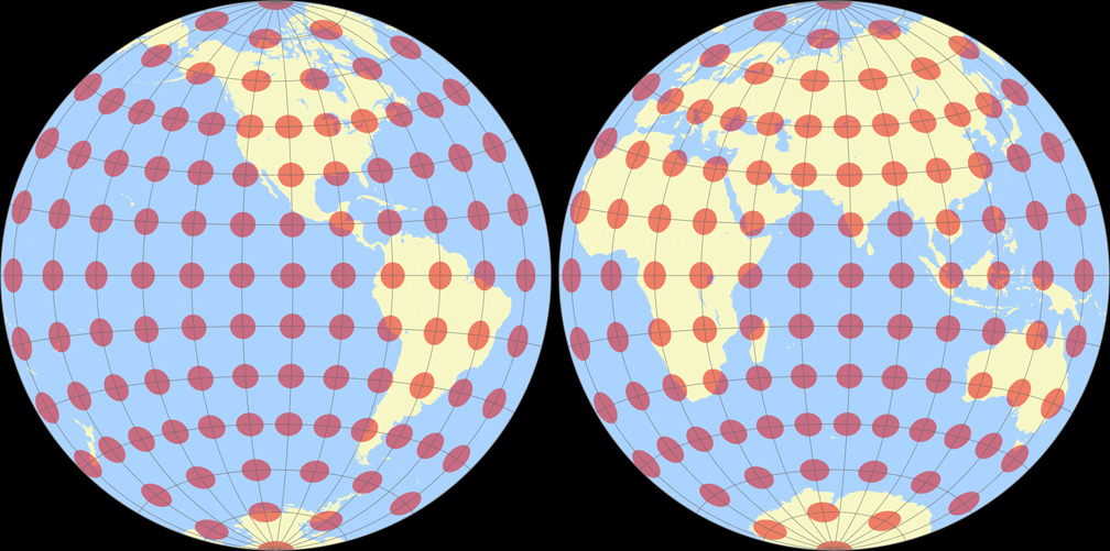 Azimuthal equal-area (Hem.) Tissot Indicatrix