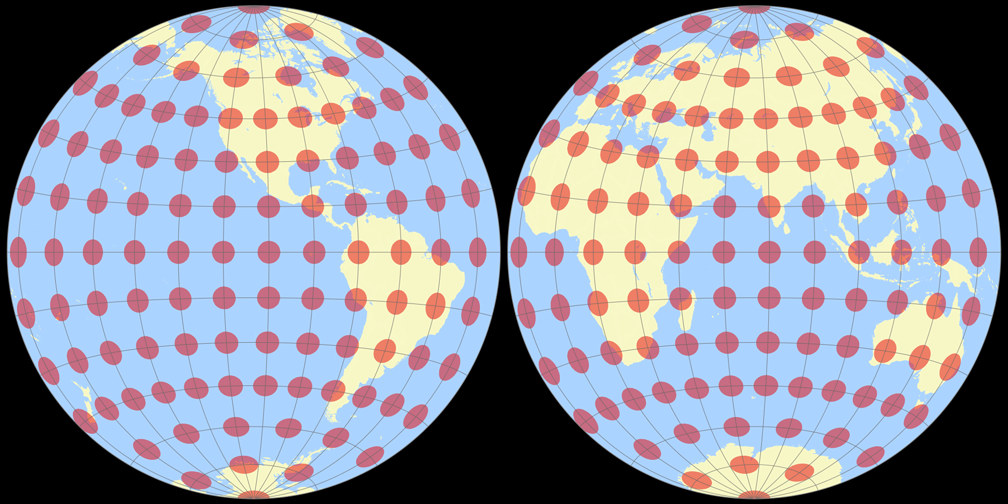 Azimuthal equal-area (Hem.) Tissot Indicatrix