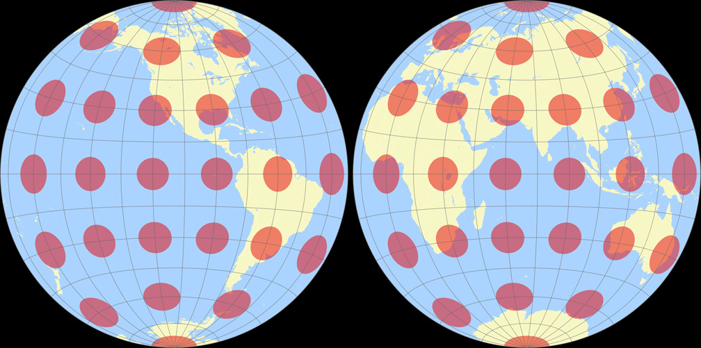 Azimuthal equal-area (Hem.) Tissot Indicatrix