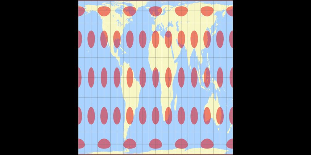 Tobler’s World in a Square Tissot Indicatrix