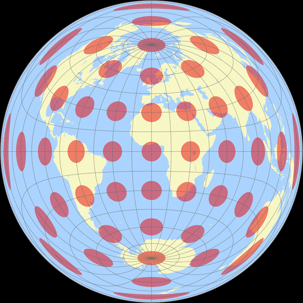 Azimuthal equal-area (equat.) Tissot Indicatrix