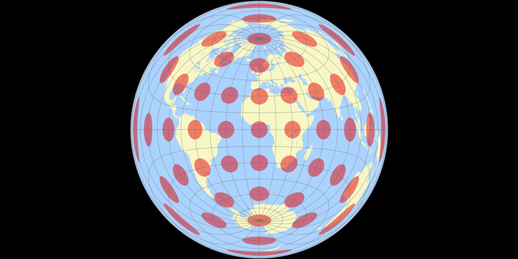 Azimuthal equal-area (equat.) Tissot Indicatrix