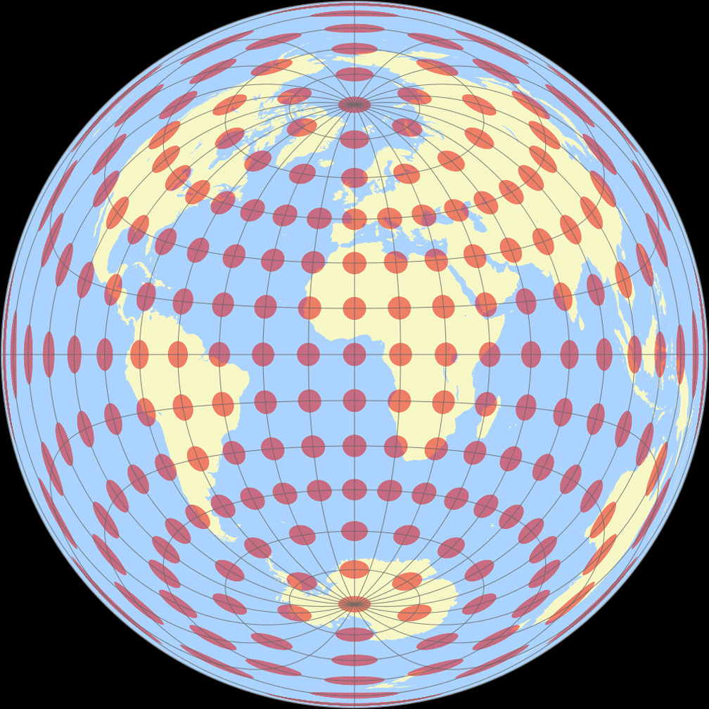 Azimuthal equal-area (equat.) Tissot Indicatrix