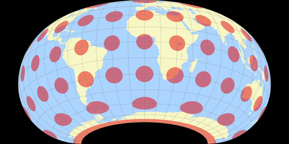 Raisz Armadillo (Southern Hemisphere) Tissot Indicatrix